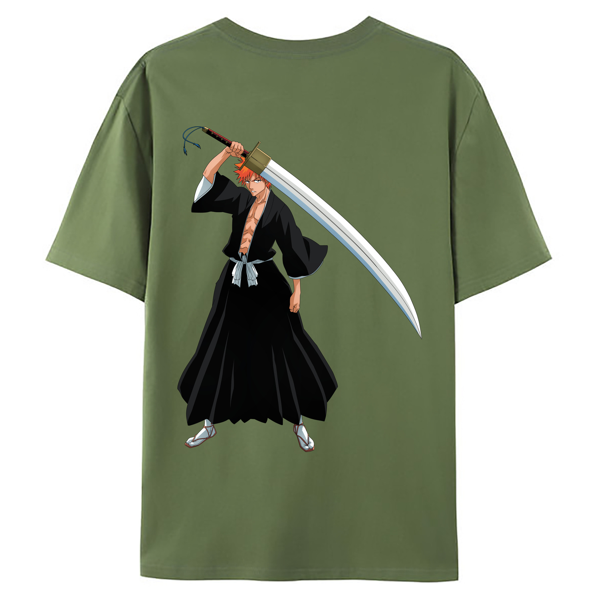 （画像用） ブリーチ 黒崎一護（くろさき いちご）BLEACH Kurosaki Ichigo 綿100％ メンズ半袖Tシャツ（バックプリント） 通気性